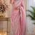 pink embroidered designer shimmer chiffon saree with scalloped border