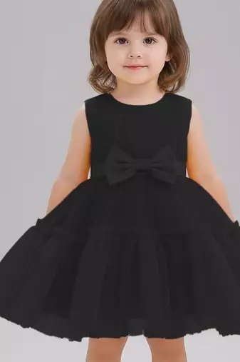 Black embellished net fit & flare party wear girls dress