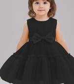 Black embellished net fit & flare party wear girls dress