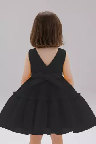 Black embellished net fit & flare party wear girls dress