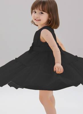 Black embellished net fit & flare party wear girls dress 3