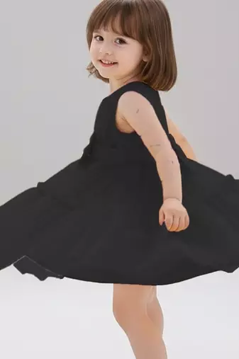 Black embellished net fit & flare party wear girls dress
