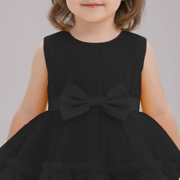 Black embellished net fit & flare party wear girls dress 4