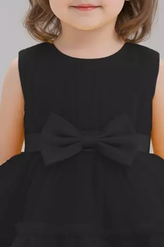 Black embellished net fit & flare party wear girls dress