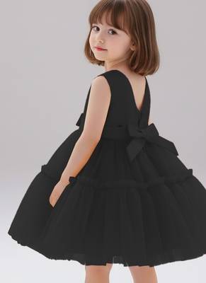 Black embellished net fit & flare party wear girls dress 5
