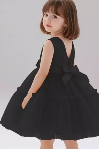 Black embellished net fit & flare party wear girls dress