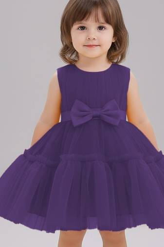 Purple embellished net fit & flare party wear girls dress
