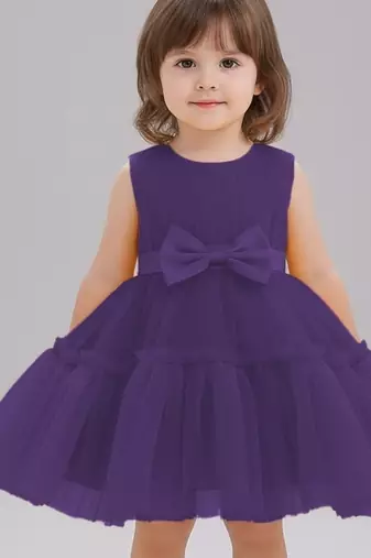 Purple embellished net fit & flare party wear girls dress