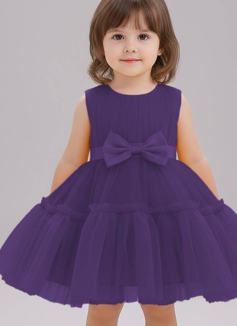 Purple embellished net fit & flare party wear girls dress