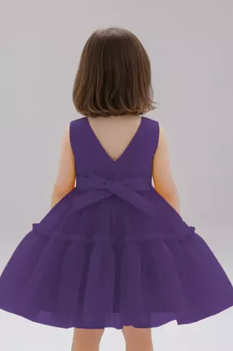 Purple embellished net fit & flare party wear girls dress