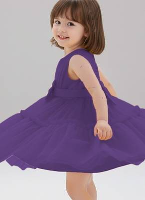Purple embellished net fit & flare party wear girls dress 3