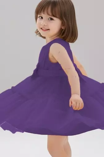 Purple embellished net fit & flare party wear girls dress