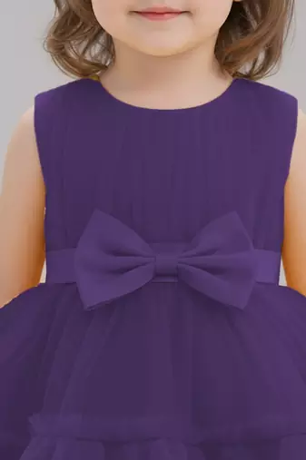 Purple embellished net fit & flare party wear girls dress