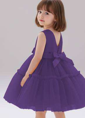 Purple embellished net fit & flare party wear girls dress 5