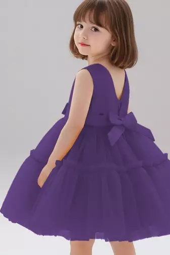 Purple embellished net fit & flare party wear girls dress