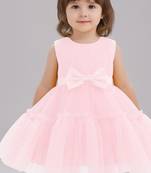 Pink embellished net fit & flare party wear girls dress