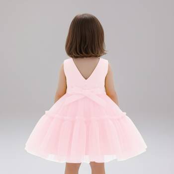 Pink embellished net fit & flare party wear girls dress 2