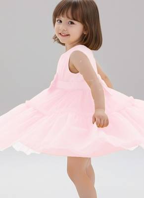 Pink embellished net fit & flare party wear girls dress 3