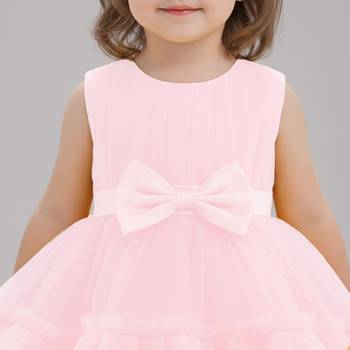 Pink embellished net fit & flare party wear girls dress 4