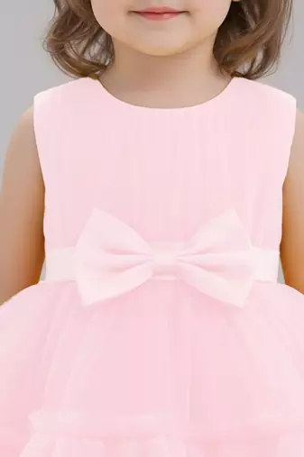 Pink embellished net fit & flare party wear girls dress
