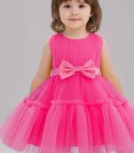 Pink embellished net fit & flare party wear girls dress