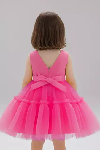 Pink embellished net fit & flare party wear girls dress
