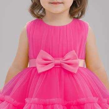 Pink embellished net fit & flare party wear girls dress 4