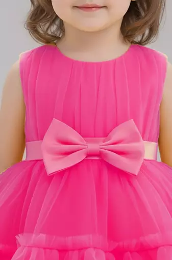 Pink embellished net fit & flare party wear girls dress
