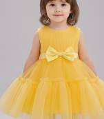 Yellow embellished net fit & flare party wear girls dress