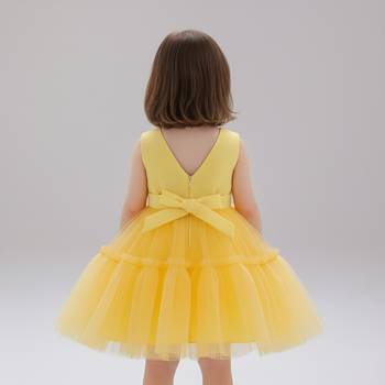 Yellow embellished net fit & flare party wear girls dress 2