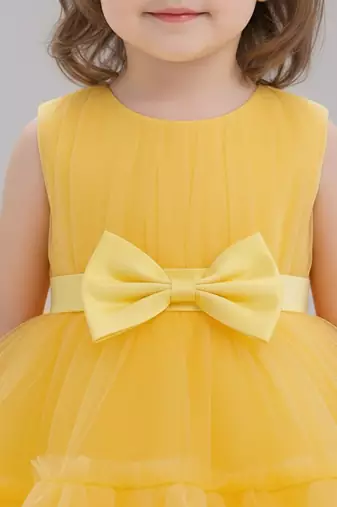 Yellow embellished net fit & flare party wear girls dress