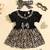 Black leopard print bow detailed fit & flare girls dress