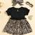 Black leopard print bow detailed fit & flare girls dress
