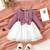 Purple ribbed knit bow tulle party dress for girls