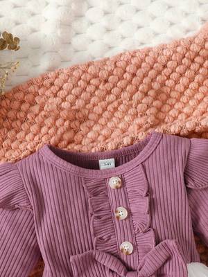 Purple ribbed knit bow tulle party dress for girls 3
