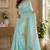 sky blue embroidered designer shimmer chiffon saree with scalloped border