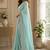 sky blue embroidered designer shimmer chiffon saree with scalloped border