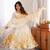 White-yellow color flower printed orgenza silk anarkali set