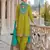 Green embroderied silk blend stitched dhoti suit