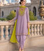 Lavender embroderied silk blend stitched dhoti suit