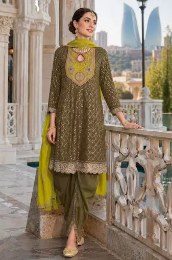 White embroderied silk blend stitched dhoti suit