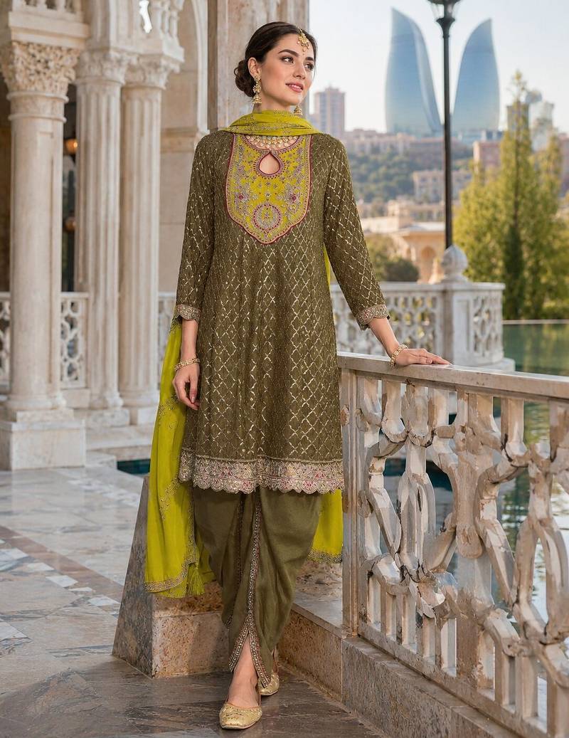 White embroderied silk blend stitched dhoti suit