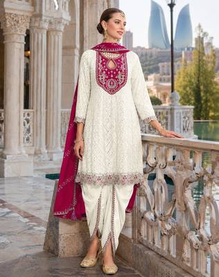 Mehndi embroderied silk blend stitched dhoti suit 1