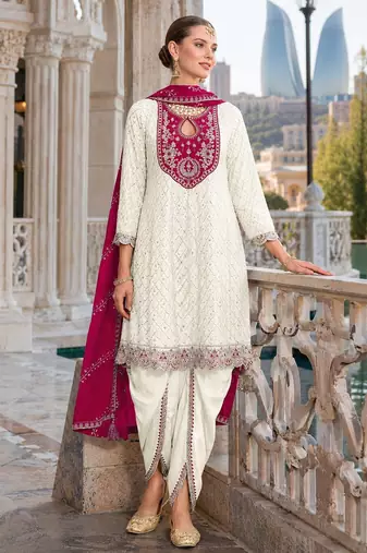 Mehndi embroderied silk blend stitched dhoti suit
