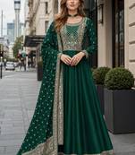 Green designer embroidered heavy silk blend anarkali suit