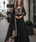 Black designer embroidered heavy silk blend anarkali suit