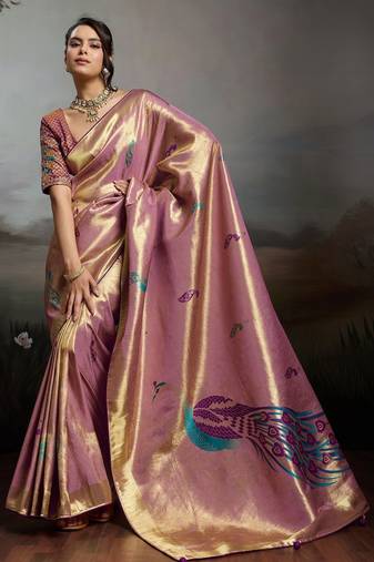 pink  jacquard meenakari saree