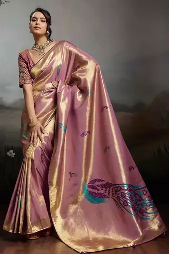 Pink colour banarasi jacquard meenakari wedding saree