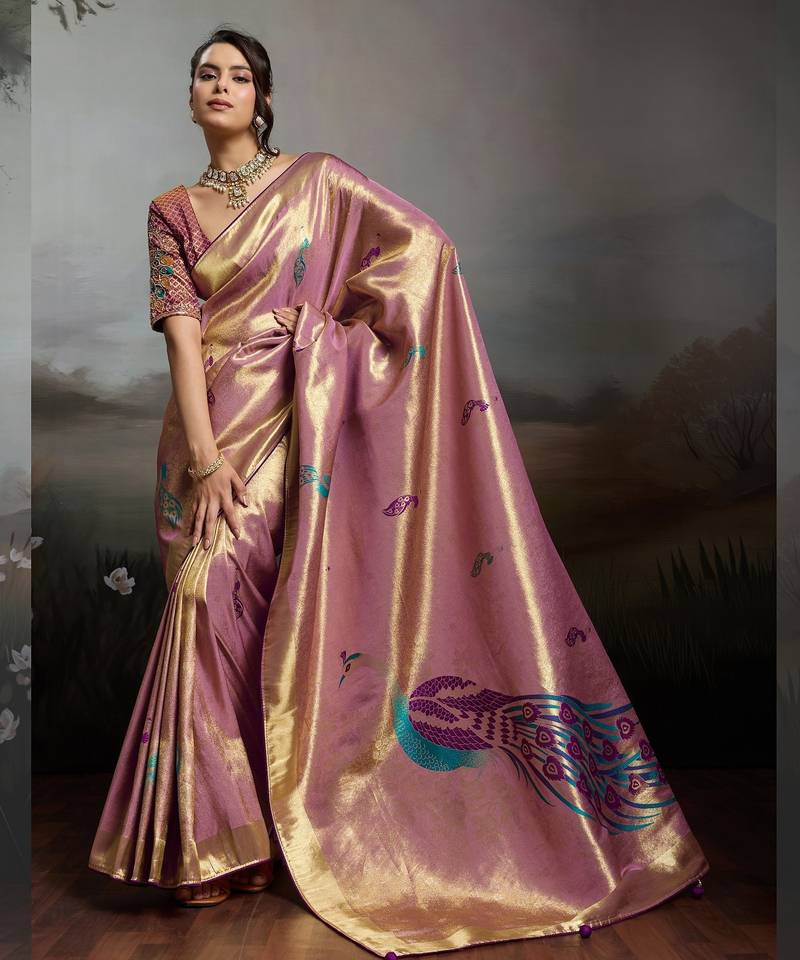 pink  jacquard meenakari saree