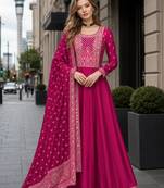Pink designer embroidered heavy silk blend anarkali suit
